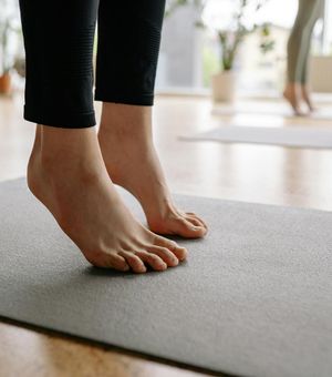 Close up of yoga movement focus.