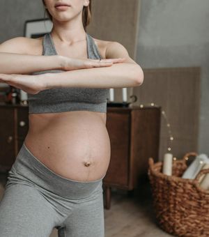 Person balancing during a yoga pose.